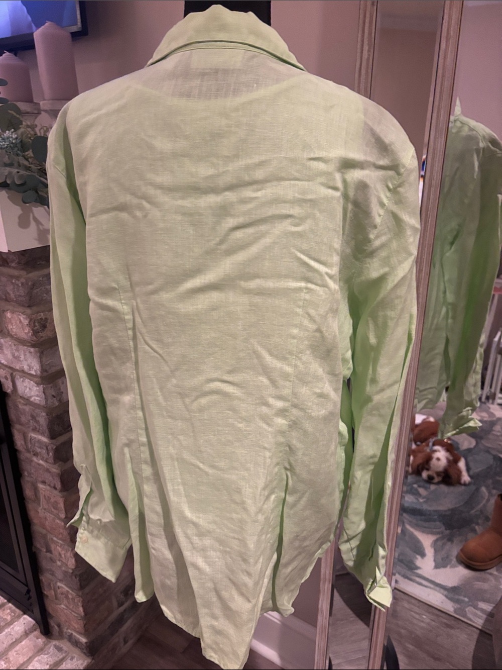 Light Green Women’s Linen-Blend Button Front Blouse - Picture 4 of 5